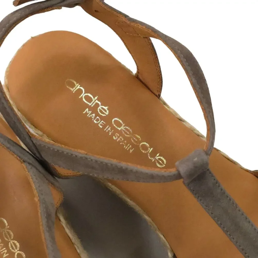 Andre Assous Madina Espadrille Wedge Sandals Grey Suede